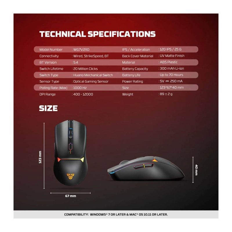 MOUSE INALAMBRICO FANTECH WG7V2RD CRYPTO II 12.000 DPI BLACK - 8