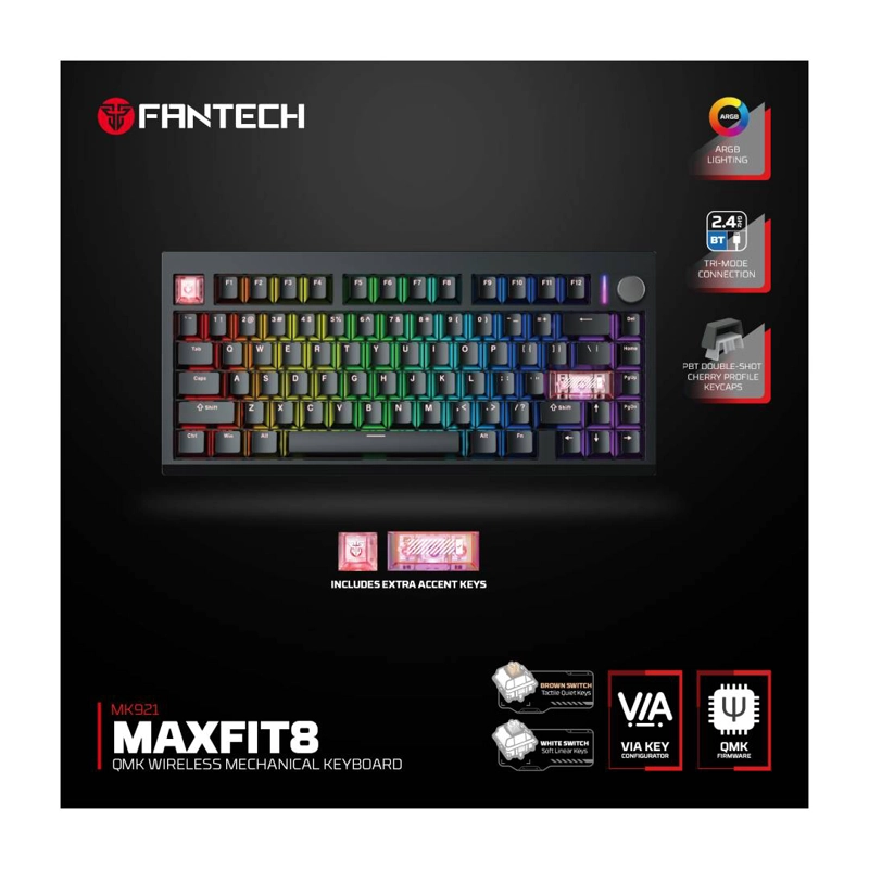 TECLADO INALAMBRICO FANTECH MK921 MAXFIT8 BLACK SWITCH WHITE - 5