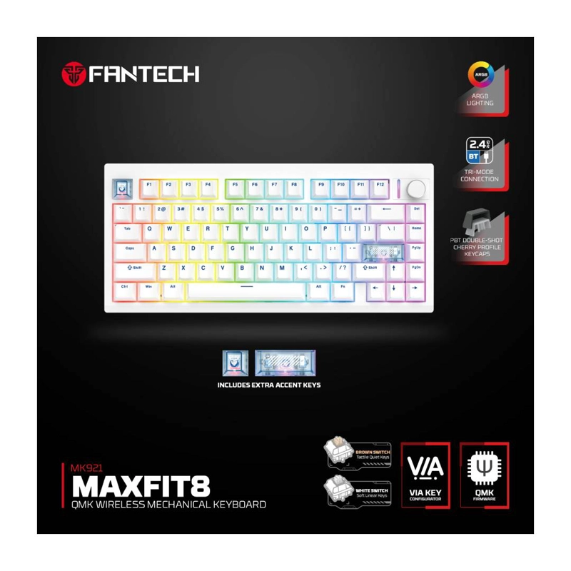 TECLADO INALAMBRICO FANTECH MK921 MAXFIT8 WHITE SWITCH WHITE - 6