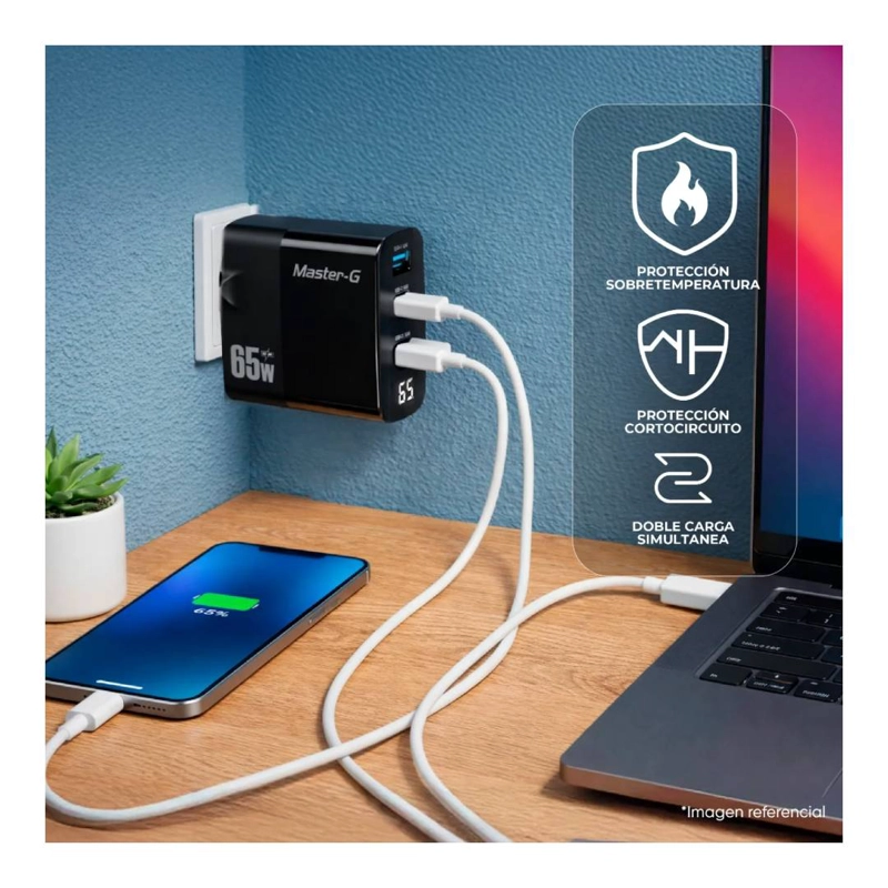 CARGADOR PORTATIL MASTER-G CARGA RAPIDA 65W + CABLE USB-C - 4