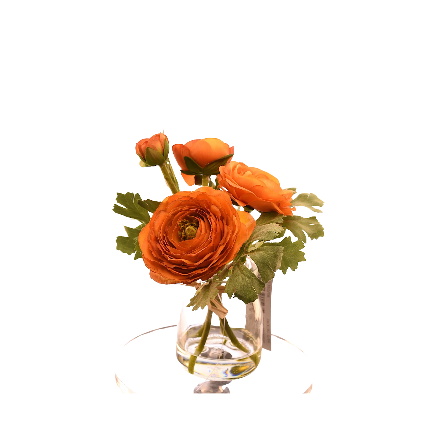 ARREGLO DE FLORES ARTIFICIALES NARANJA DE 18 CM EN FLORERO DE VIDRIO - 1