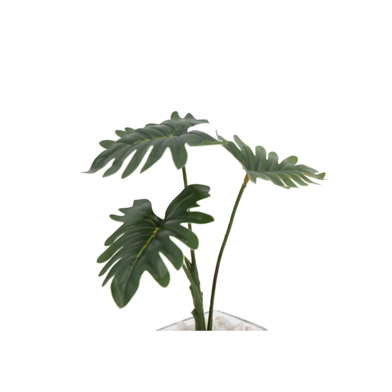 MINI FILODENDRO ARTIFICIAL DE 24,5 CM CON MACETERO DE VIDRIO - 1