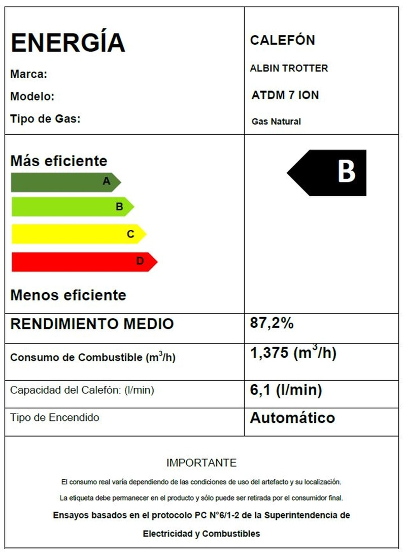 CALEFONT A GAS NATURAL 7 L ALBIN TROTTER TIRO NATURAL - 6