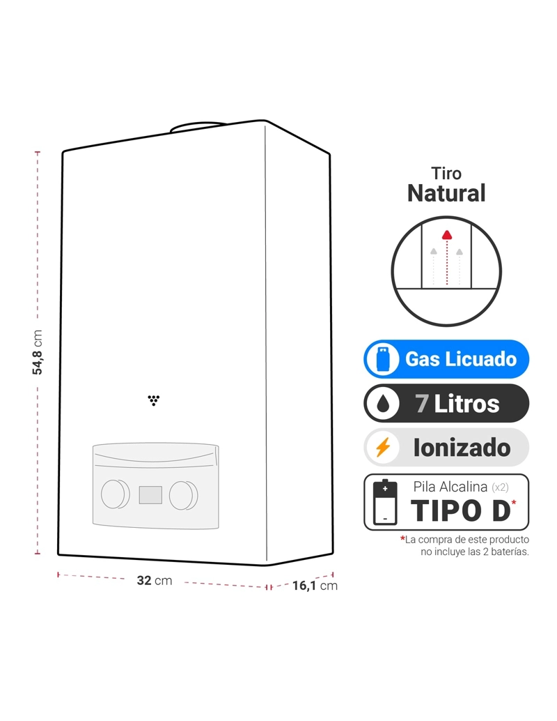 CALEFONT A GAS LICUADO 7 L ALBIN TROTTER TIRO NATURAL - 4