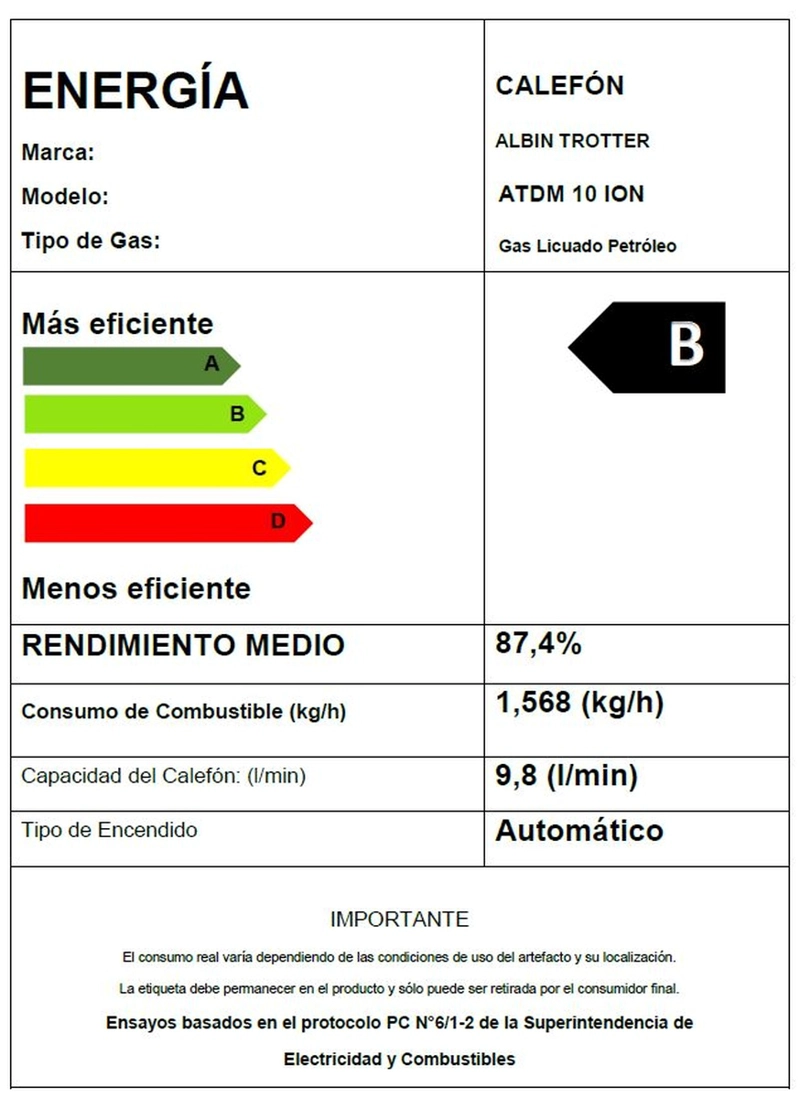 CALEFONT A GAS LICUADO 10 L ALBIN TROTTER TIRO NATURAL - 9