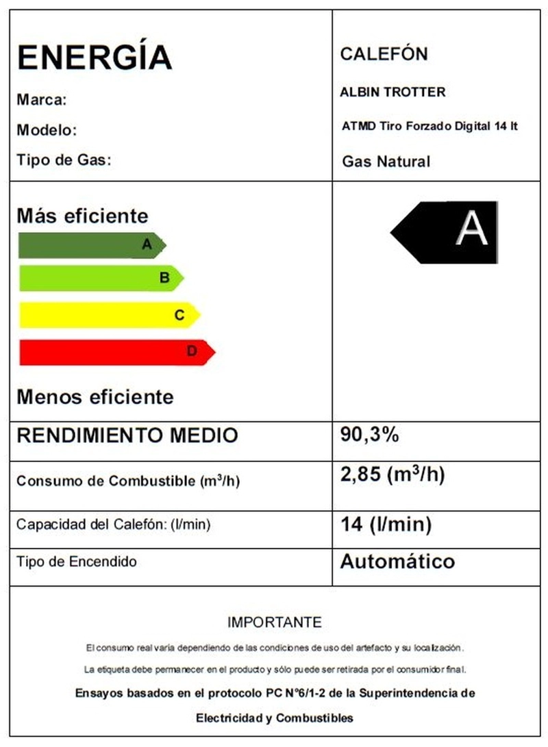 CALEFONT A GAS NATURAL 14 L ALBIN TROTTER TIRO FORZADO DIGITAL - 8
