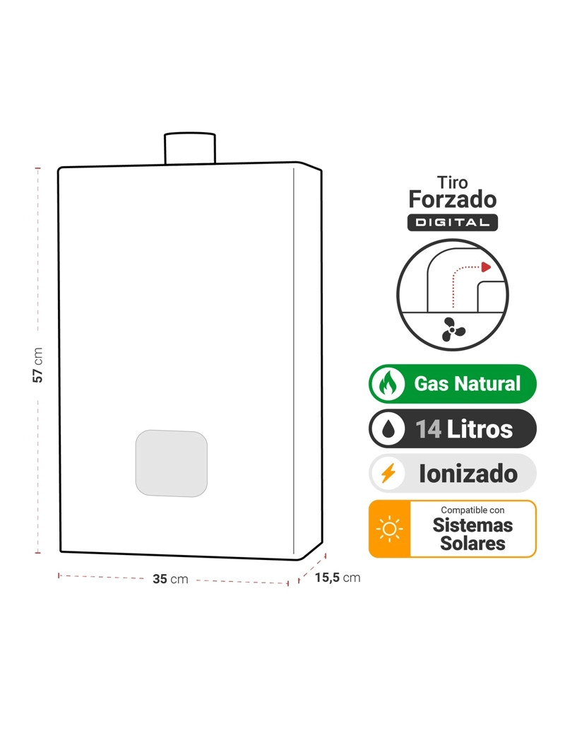 CALEFONT A GAS NATURAL 14 L ALBIN TROTTER TIRO FORZADO DIGITAL - 2