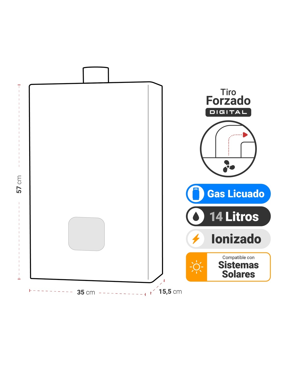 CALEFONT A GAS LICUADO 14 L ALBIN TROTTER TIRO FORZADO DIGITAL - 2