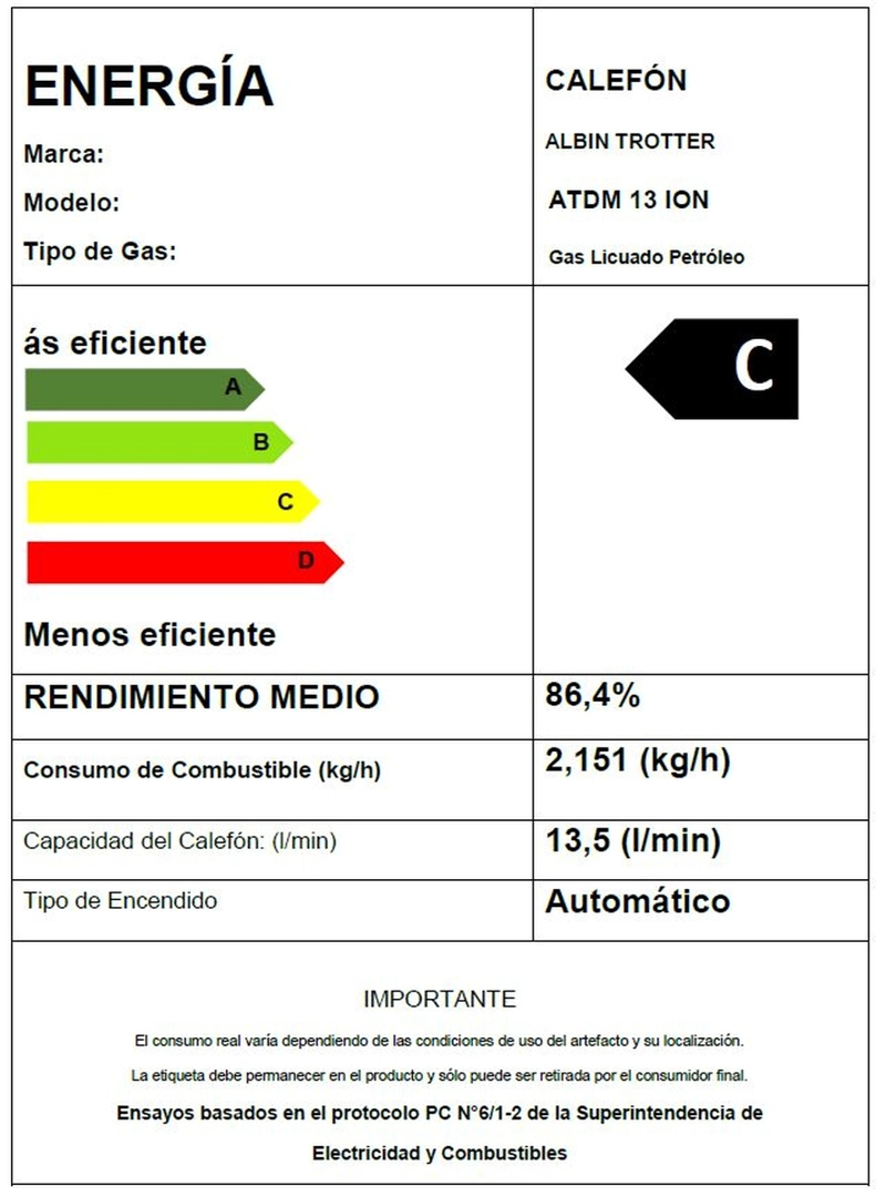 CALEFONT A GAS LICUADO 13 L ALBIN TROTTER TIRO NATURAL - 6