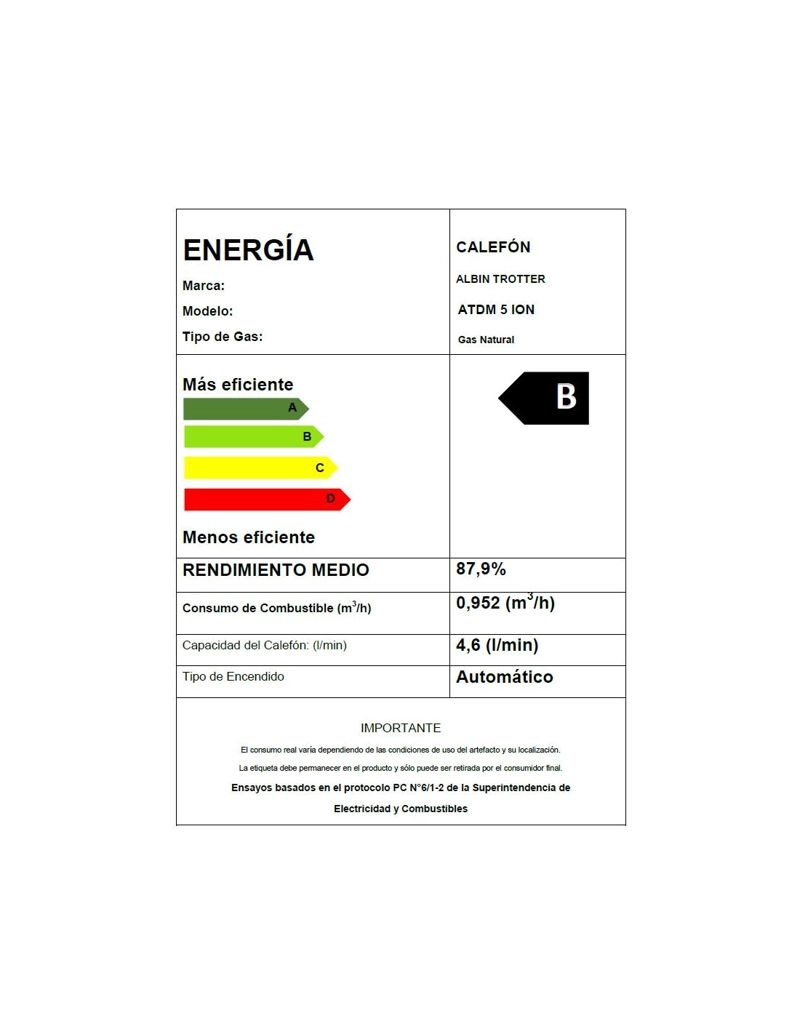 CALEFONT A GAS NATURAL 5 L ALBIN TROTTER TIRO NATURAL - 7