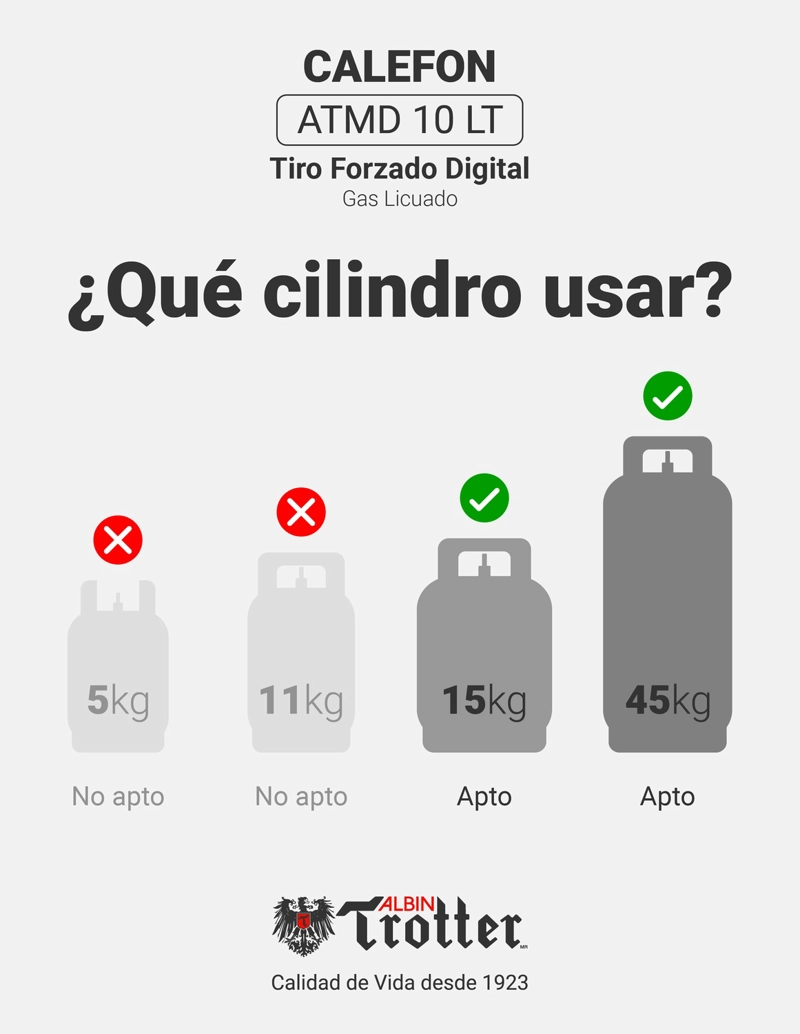 CALEFONT A GAS NATURAL 10 L ALBIN TROTTER TIRO FORZADO DIGITAL - 6