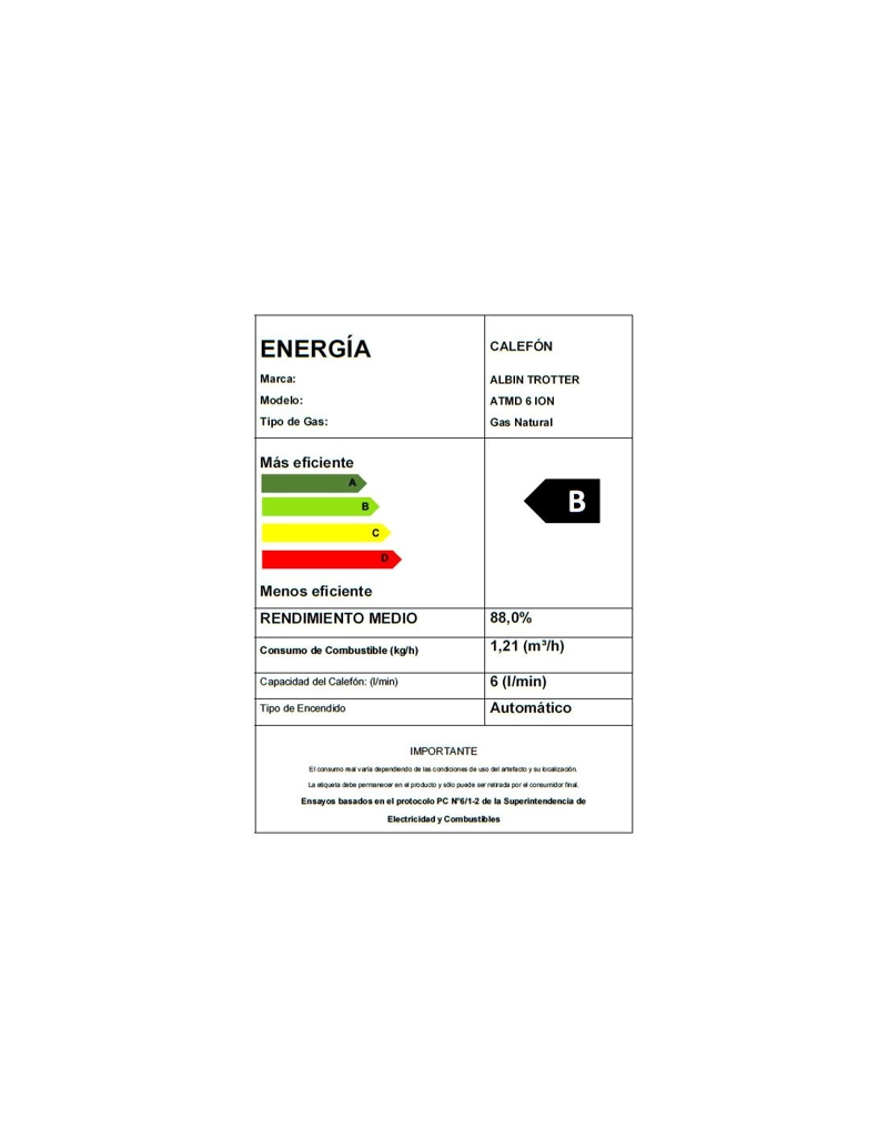 CALEFONT A GAS NATURAL 6 L ALBIN TROTTER TIRO NATURAL - 11