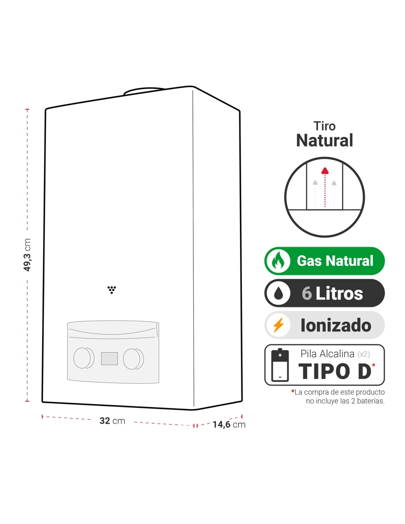 CALEFONT A GAS NATURAL 6 L ALBIN TROTTER TIRO NATURAL - 3