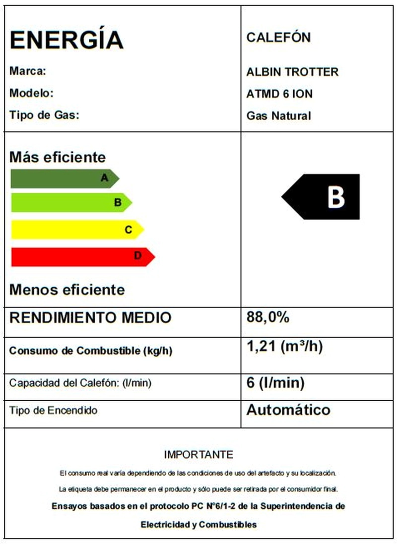 CALEFONT A GAS NATURAL 6 L ALBIN TROTTER TIRO NATURAL - 4