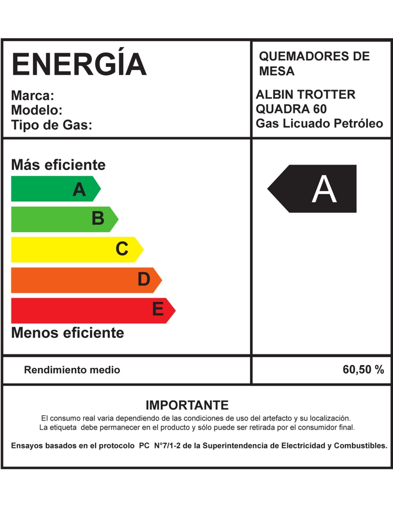 ENCIMERA GAS LICUADO ALBIN TROTTER QUADRA 60 CM 4 PLATOS - 6