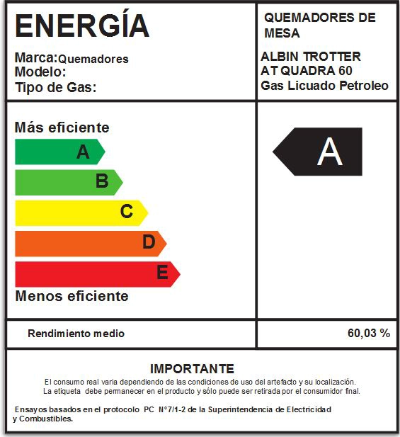 ENCIMERA GAS LICUADO ALBIN TROTTER QUADRA 60 CM 4 PLATOS - 2