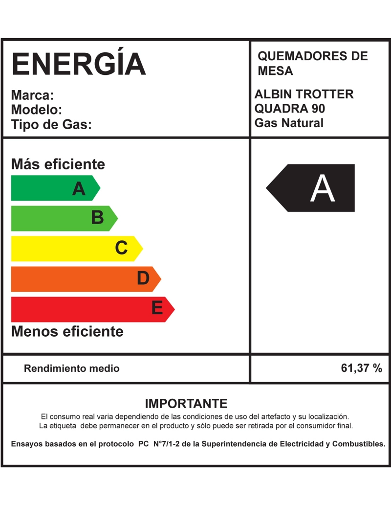 ENCIMERA GAS NATURAL ALBIN TROTTER QUADRA 90 CM 6 PLATOS - 11