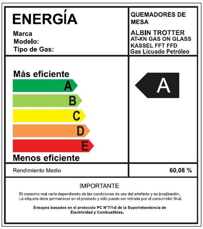 ENCIMERA EMPOTRABLE GAS LICUADO ALBIN TROTTER 4 PLATOS AT-XN GAS ON GLASS KASSEL FFT FFD - 7