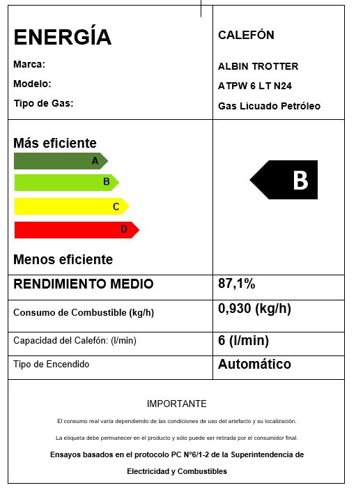 CALEFONT ALBIN TROTTER 6 LITROS TIRO NATURAL GAS LICUADO N24 - 9
