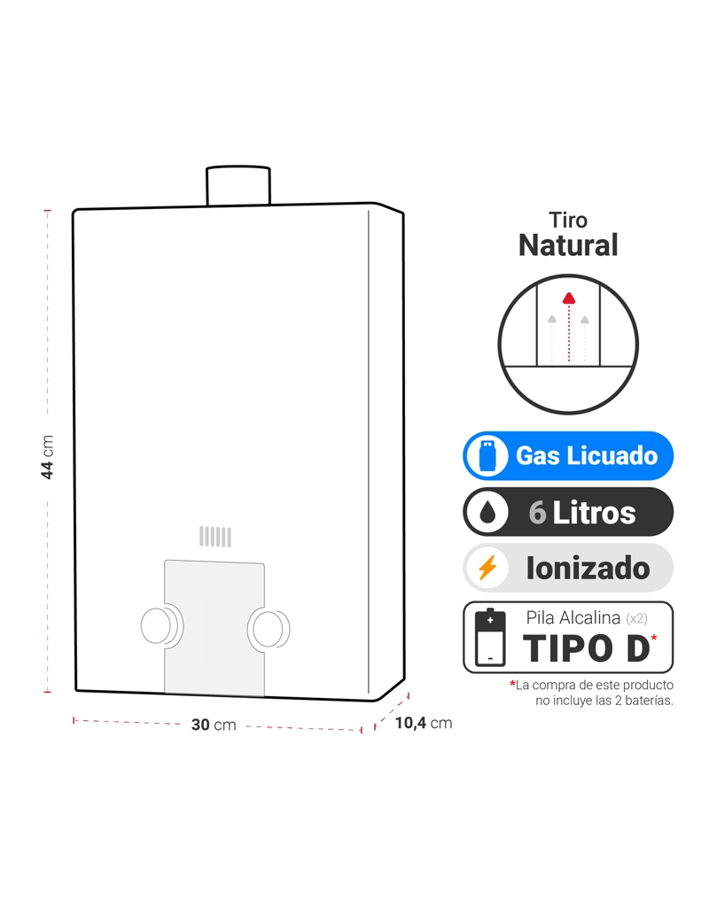 CALEFONT ALBIN TROTTER 6 LITROS TIRO NATURAL GAS LICUADO N24 - 2
