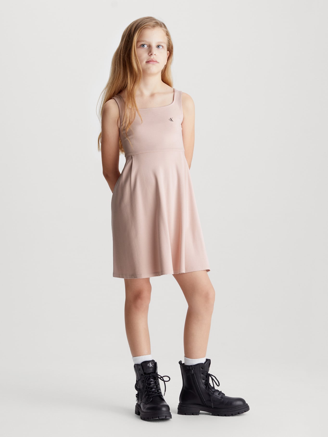 VESTIDO NIÑA CALVIN KLEIN ROSA BACK LOGO TAPE - 1