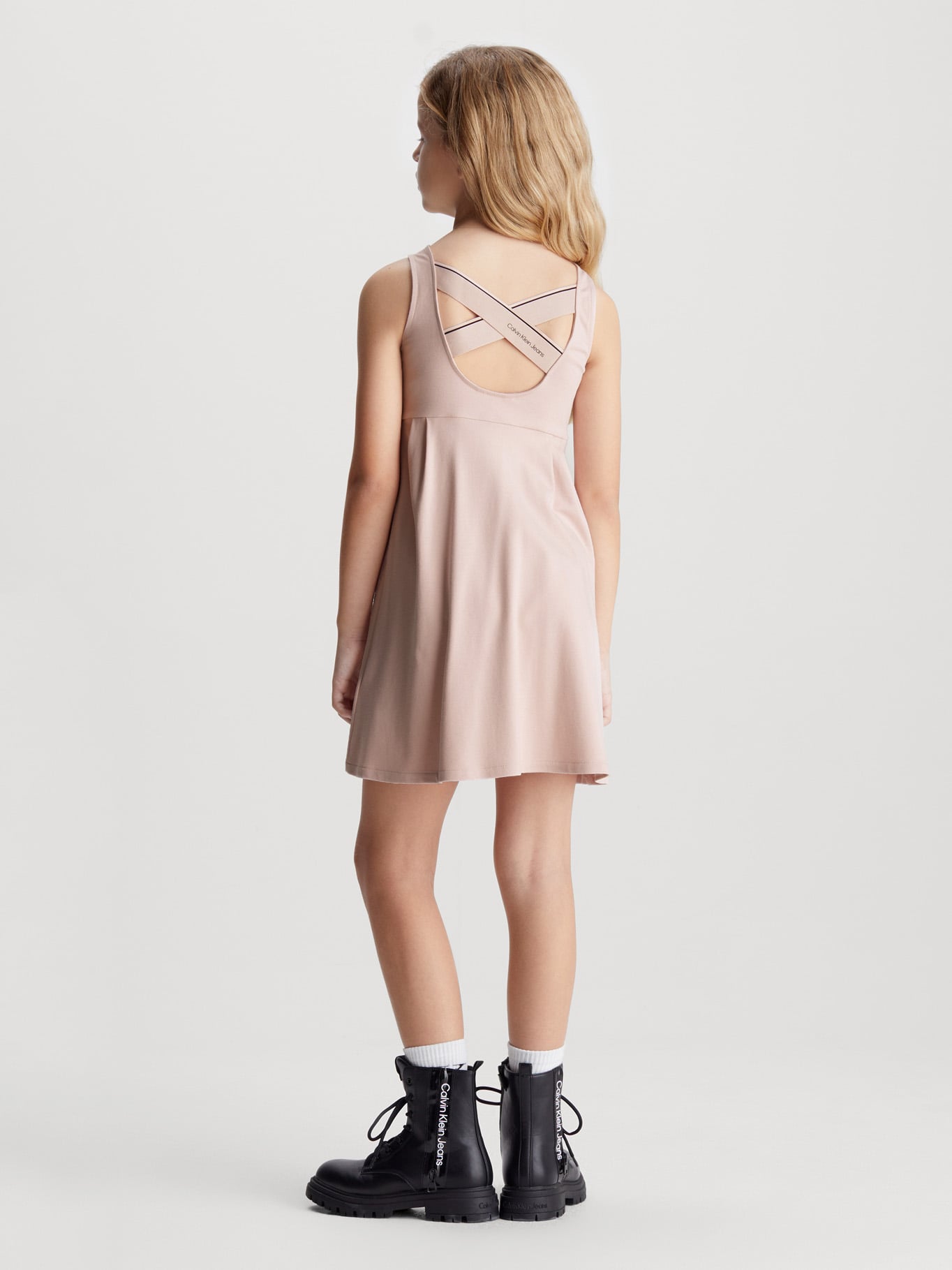 VESTIDO NIÑA CALVIN KLEIN ROSA BACK LOGO TAPE - 2