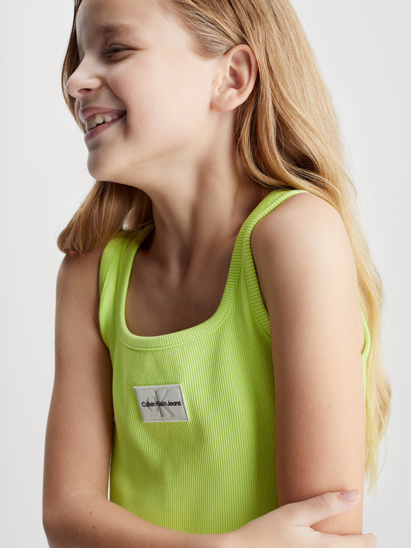 VESTIDO ALGODON NIÑA CALVIN KLEIN VERDE RIB BAGDE - 3