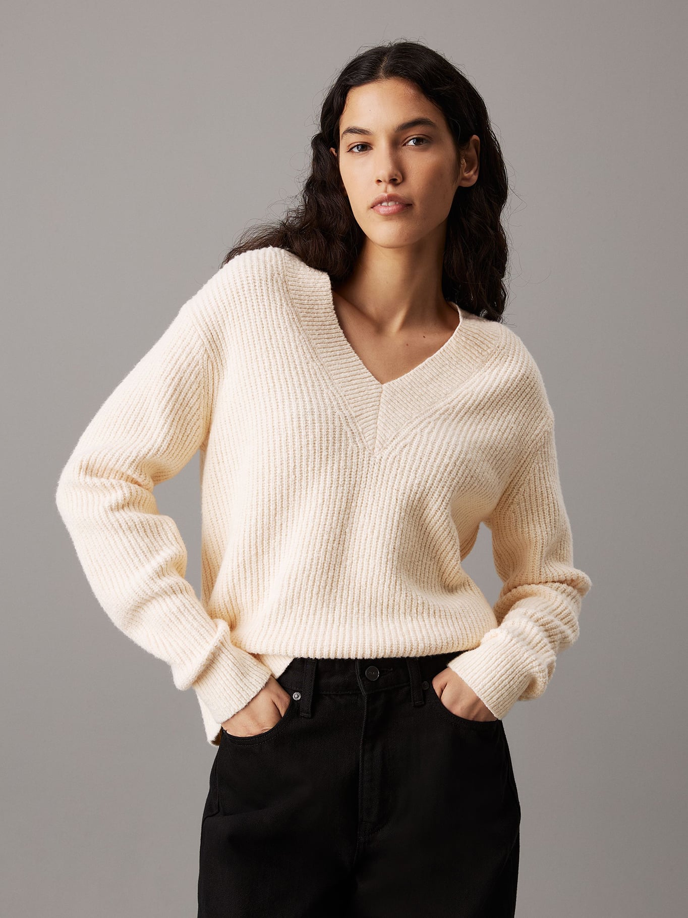 SWEATER BOUCLE V NECK RELAXED - 1