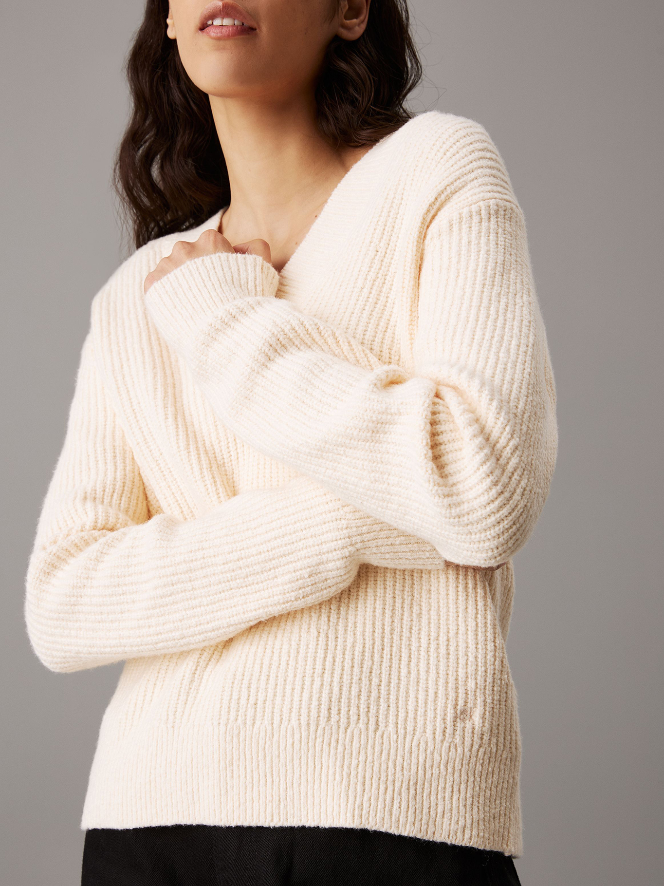 SWEATER BOUCLE V NECK RELAXED - 4