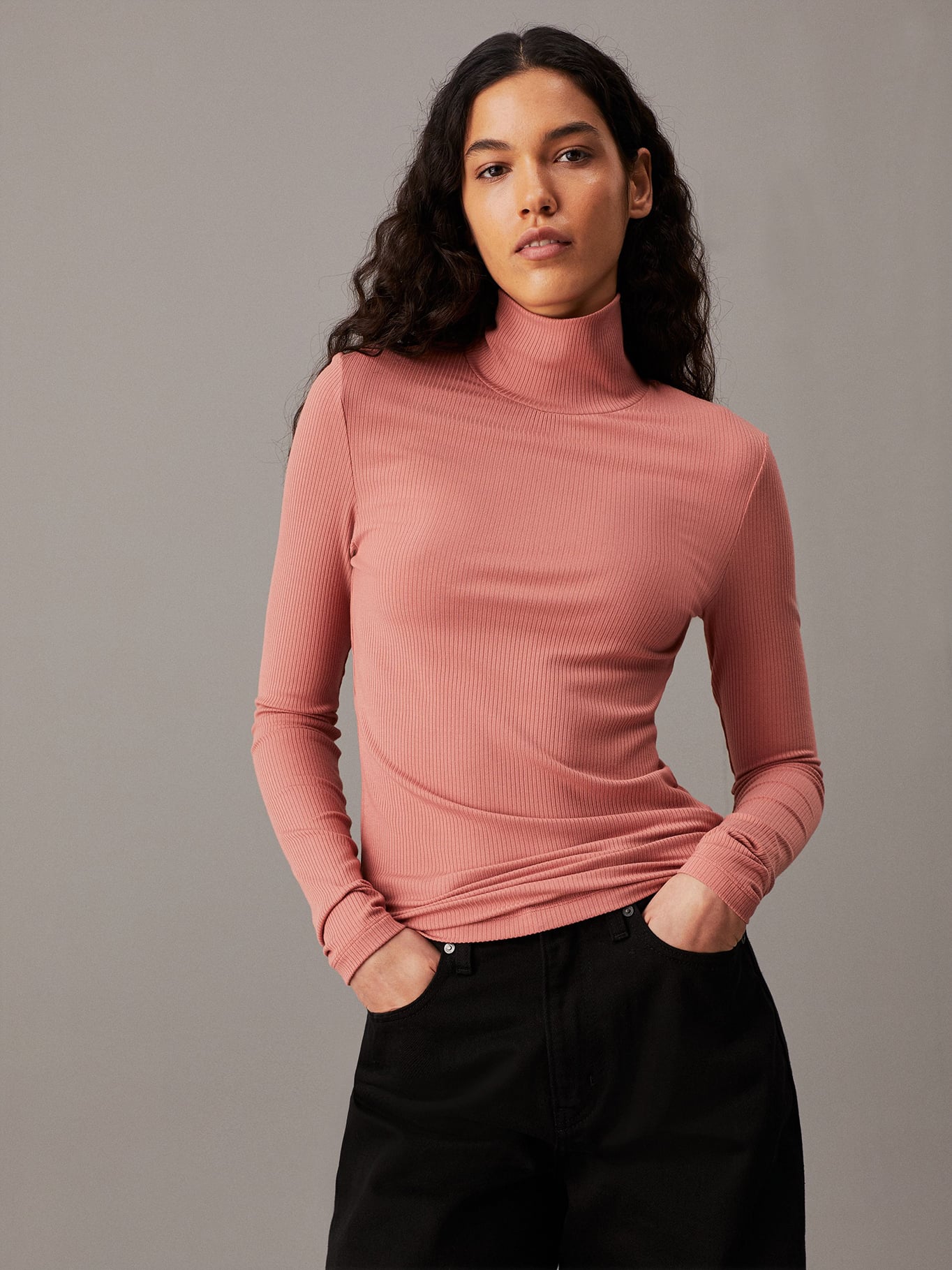 SWEATER MODAL RIB MOCK NECK - 1