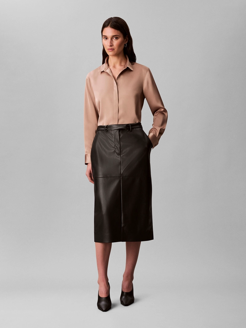 FALDA MIDI DE CUERO SINTE TICO - 1