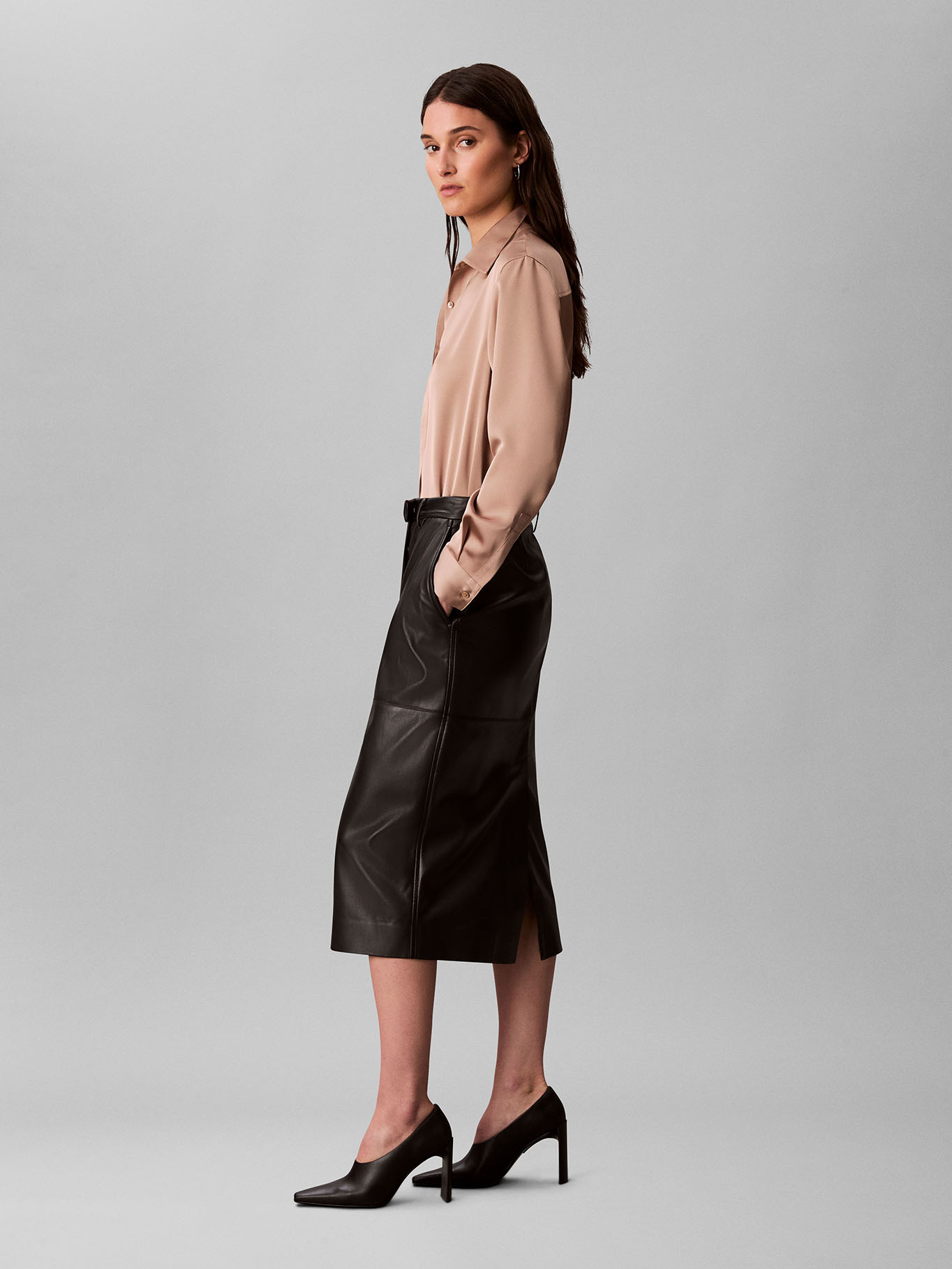 FALDA MIDI DE CUERO SINTE TICO - 3