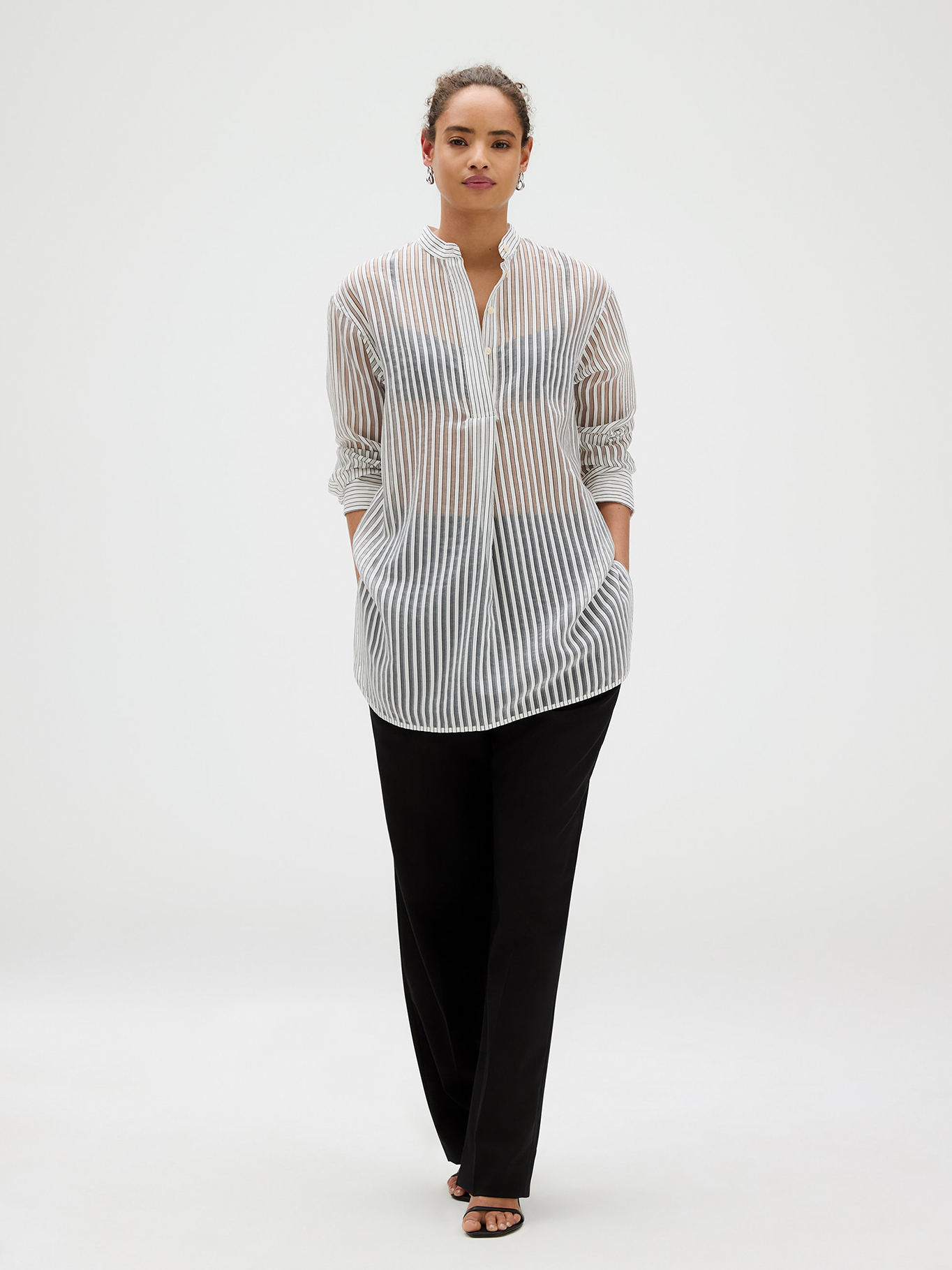 BLUSA POPOVER DE JACQUARD A RAYAS - 1