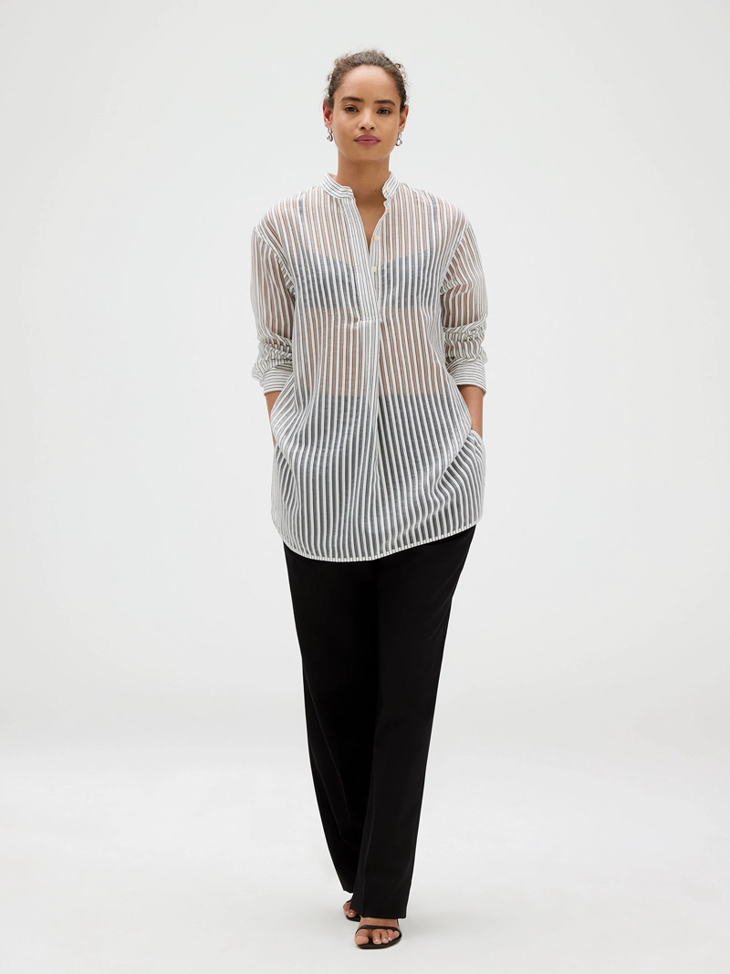 BLUSA POPOVER DE JACQUARD A RAYAS - 1