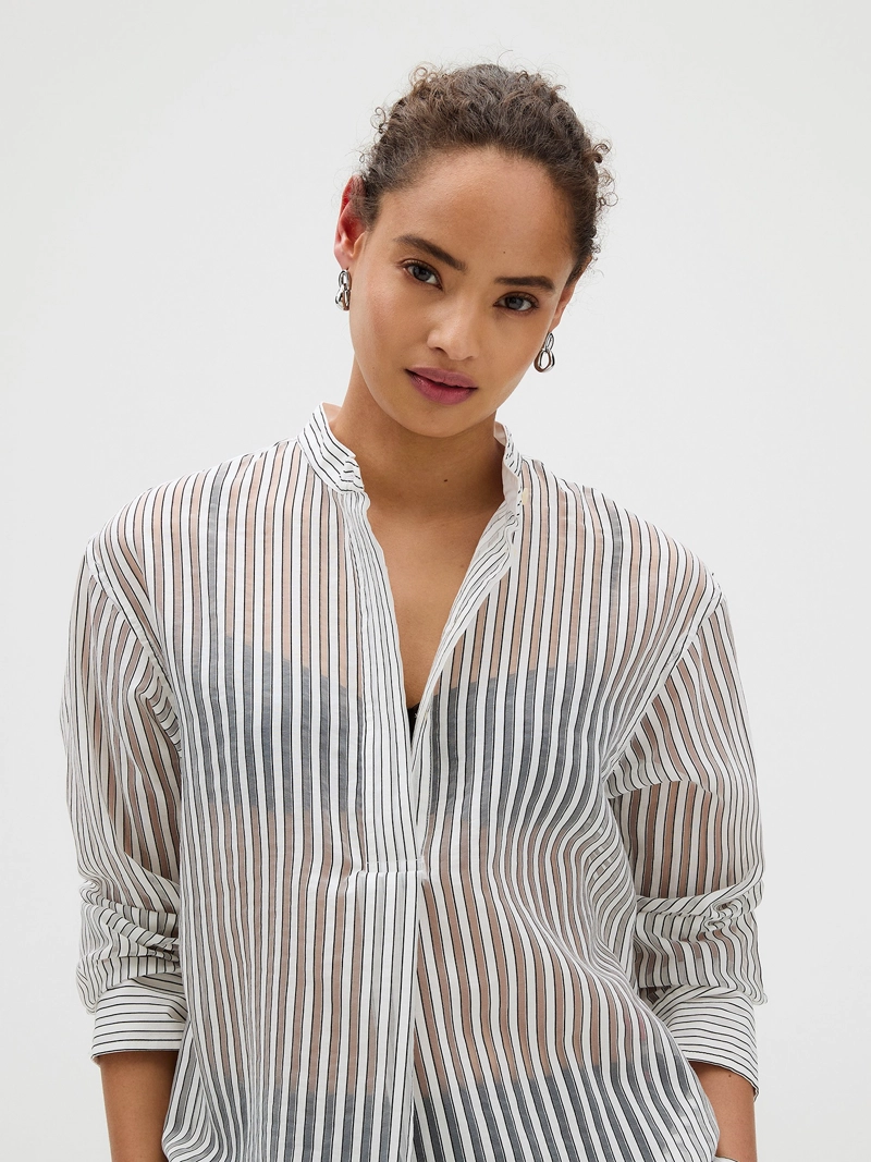 BLUSA POPOVER DE JACQUARD A RAYAS - 3