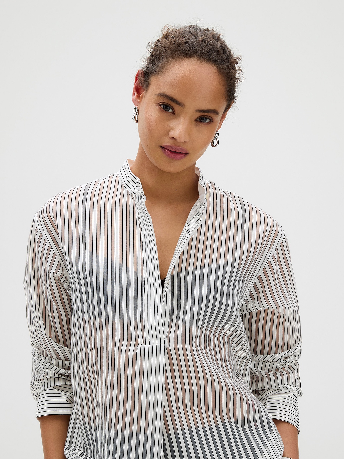 BLUSA POPOVER DE JACQUARD A RAYAS - 3