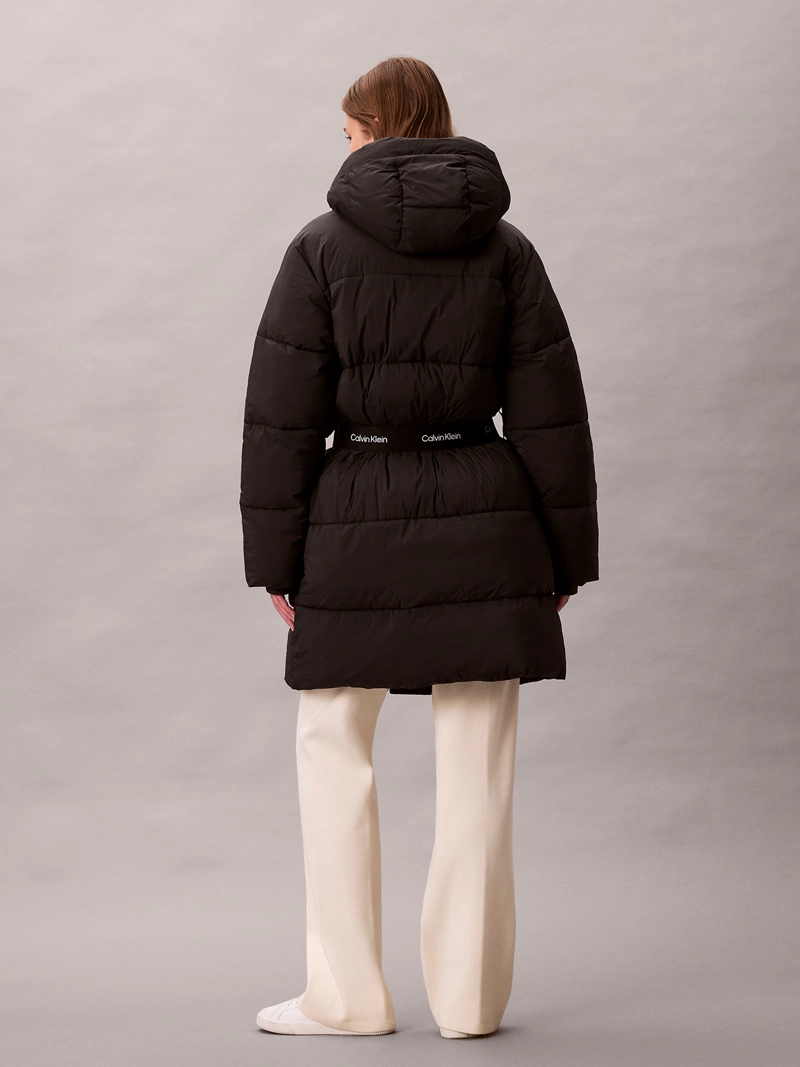 PARKA PUFFER LARGA CON GORRO Y CINTURON - 2