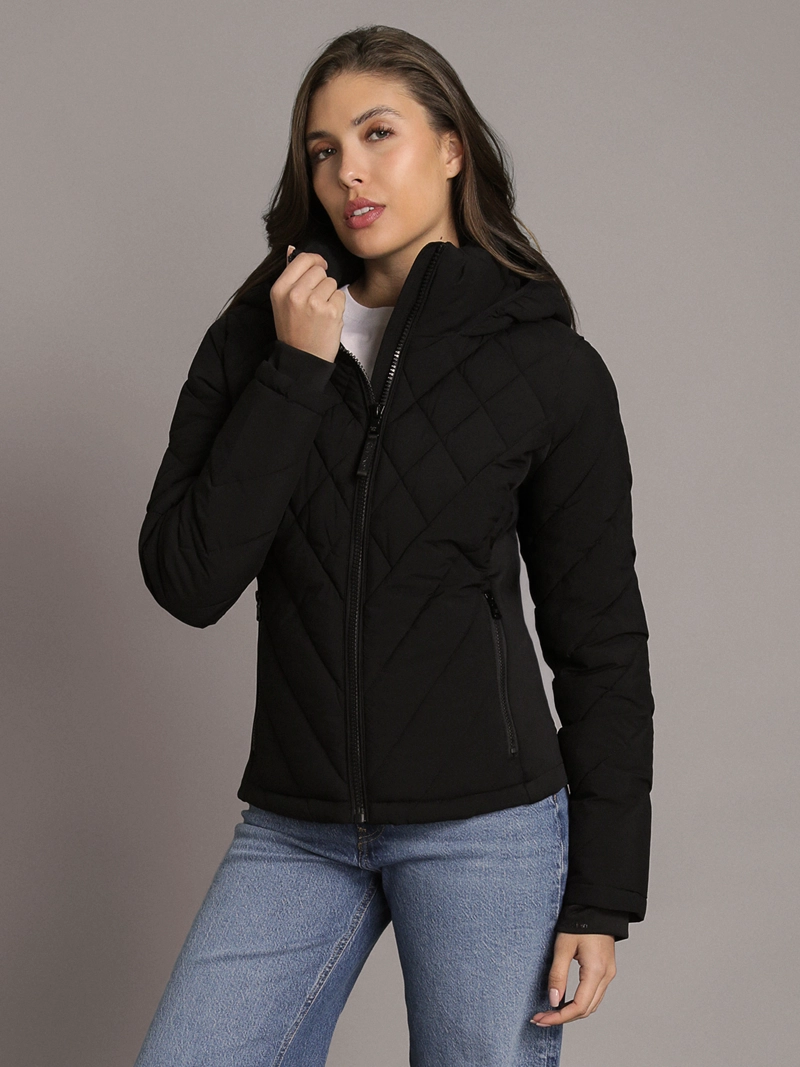PARKA PUFFER CON GORRO Y PANELES COMBINADOS - 1