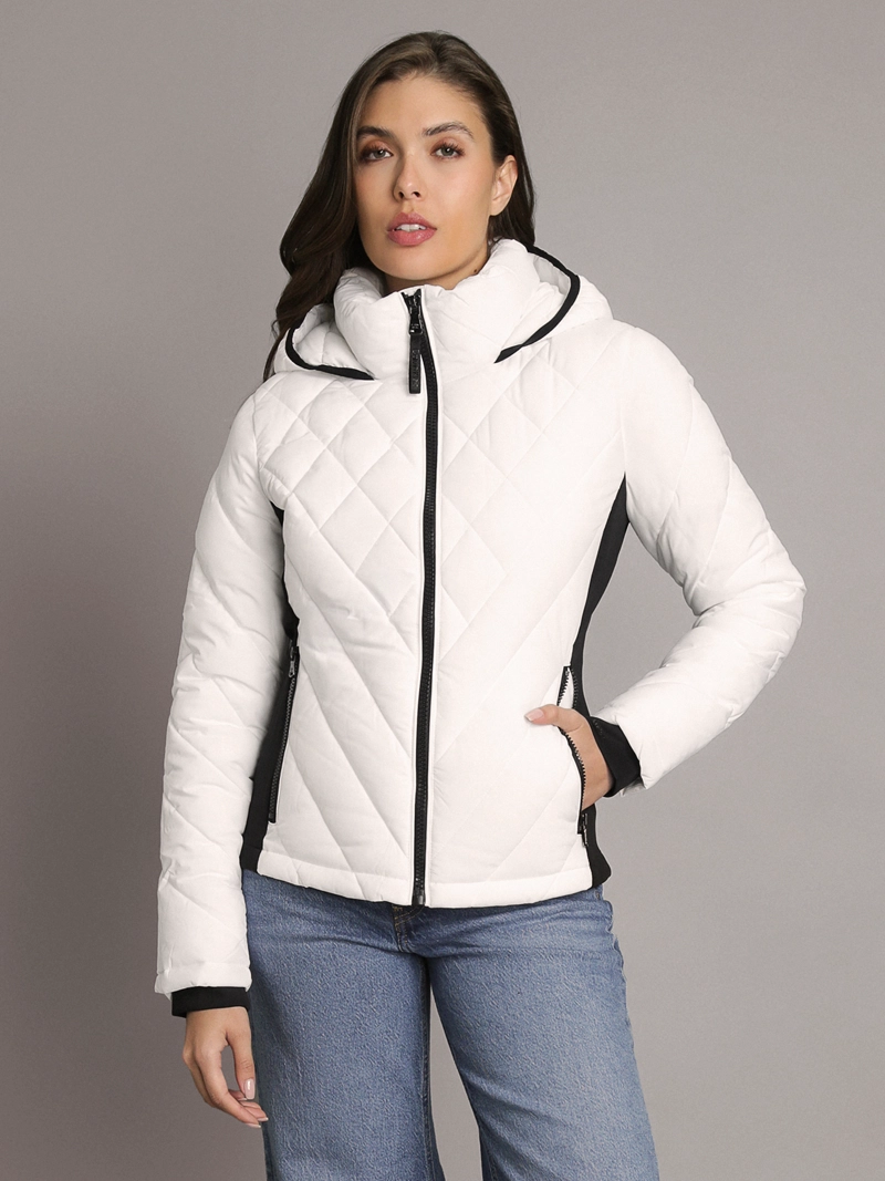 PARKA PUFFER CON GORRO Y PANELES COMBINADOS - 1