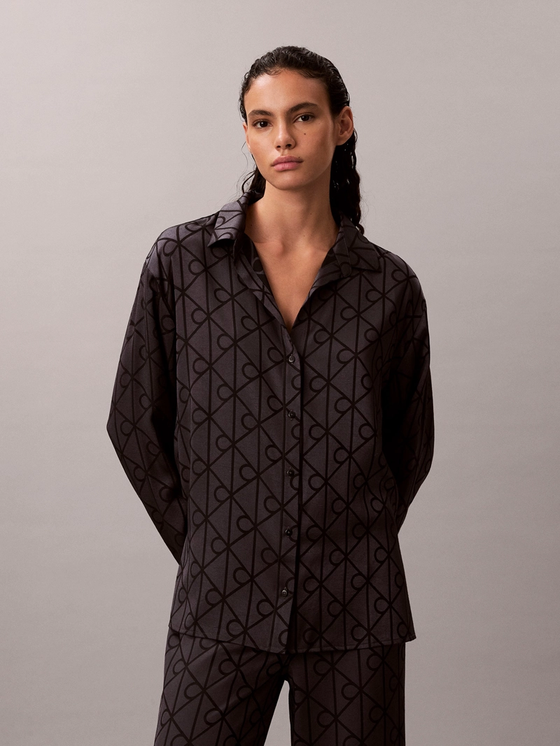 CAMISA DE PIJAMA DE SATE N CON ESTAMPADO - 1