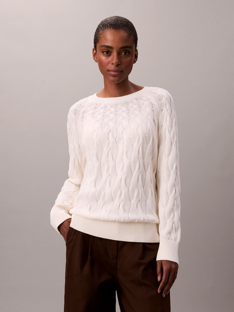 SWEATER CON TEJIDO TRENZADO DE CUELLO REDONDO - 1