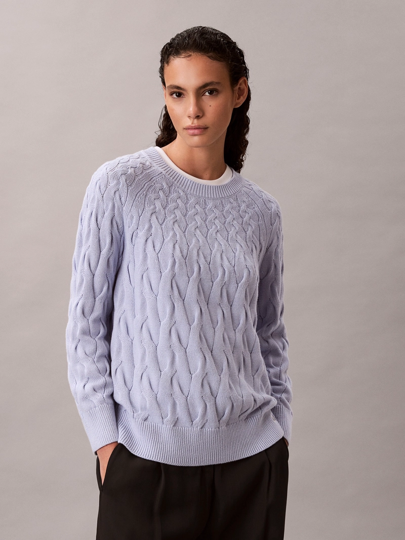SWEATER CON TEJIDO TRENZADO DE CUELLO REDONDO - 1