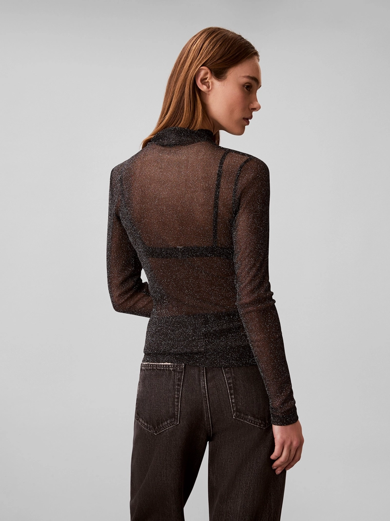 BLUSA TRANSPARENTE LUREX CON CUELLO ALTO - 3
