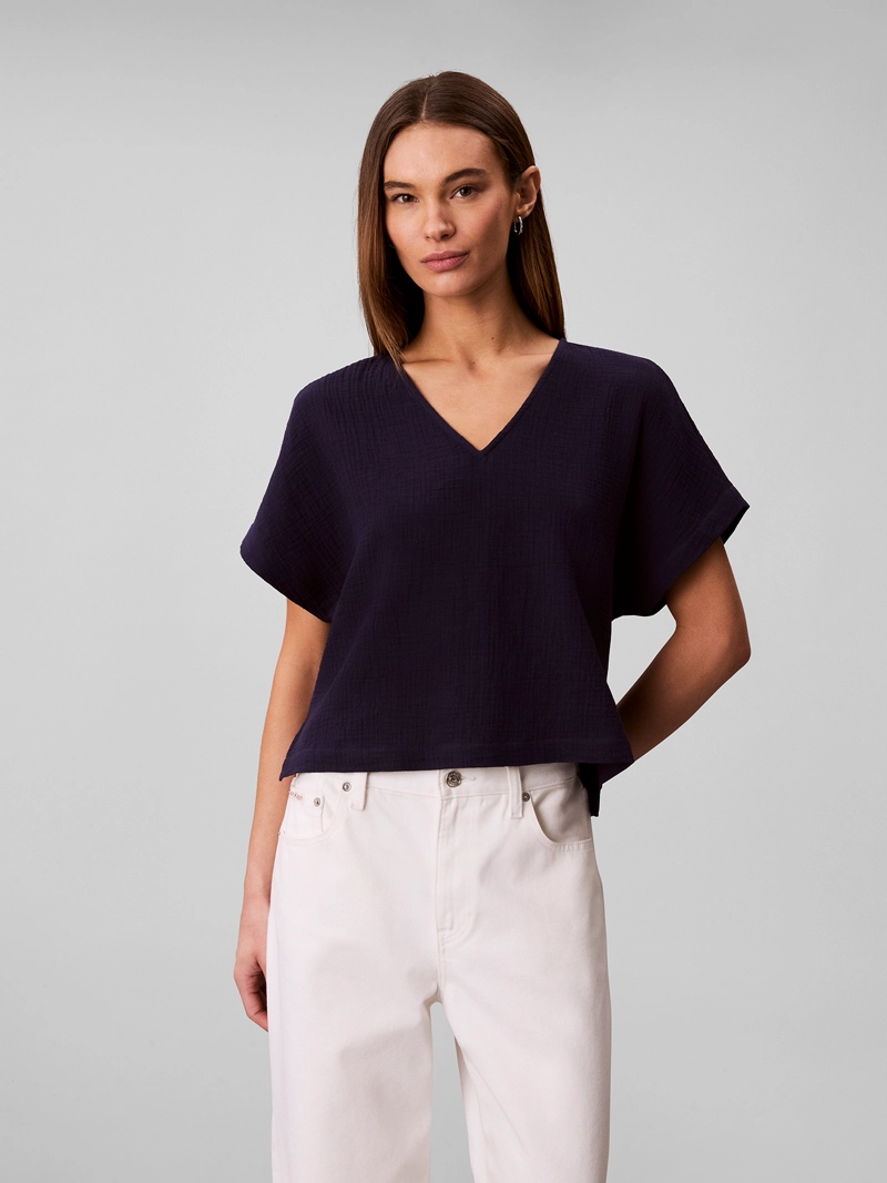 BLUSA MANGA CORTA CON CUELLO EN V - 1