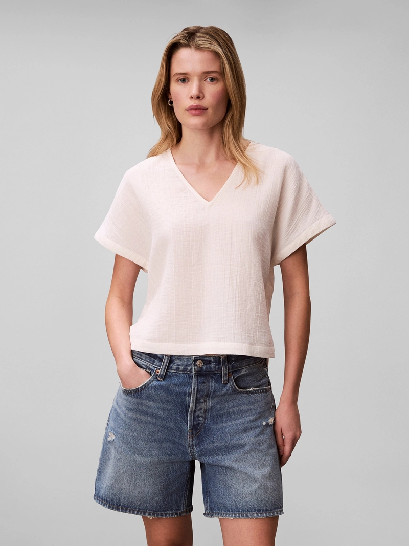 BLUSA MANGA CORTA CON CUELLO EN V - 1