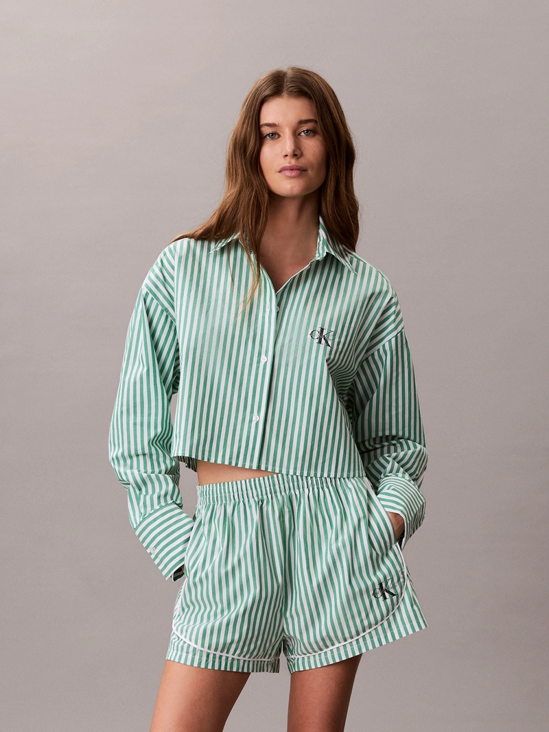 CAMISA CROPPED DE PIJAMA CON LOGO COTTON POPLIN - 1