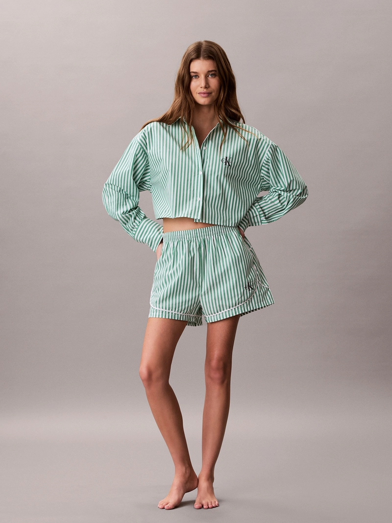 CAMISA CROPPED DE PIJAMA CON LOGO COTTON POPLIN - 2
