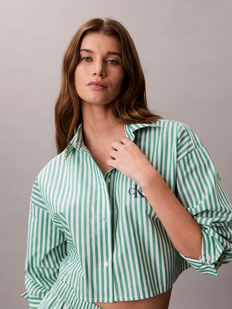 CAMISA CROPPED DE PIJAMA CON LOGO COTTON POPLIN - 5