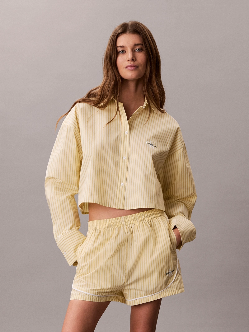 CAMISA CROPPED DE PIJAMA CON LOGO COTTON POPLIN - 1