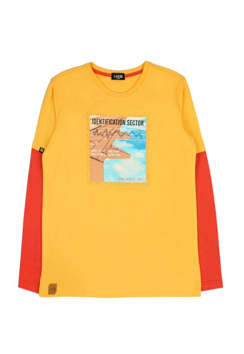 POLERA ALGODÓN NIÑO LIKE IT ESTAMPADO NORDIC TEENS MOSTAZA - 1